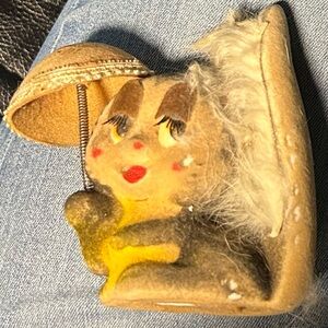 Vintage Fuzzy Animal Figurine in Tan and Yellow 4”